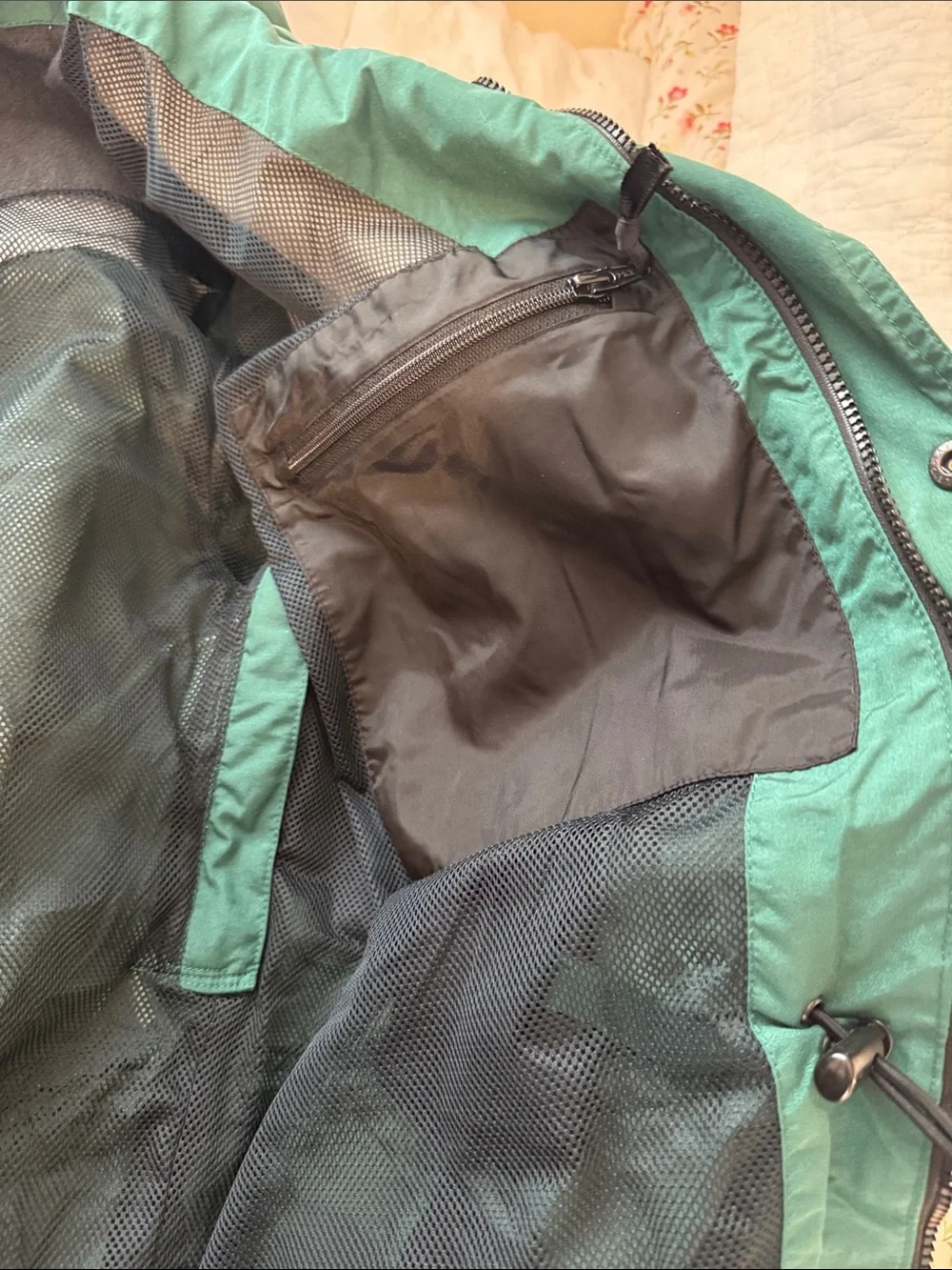 Vintage 90s The North Face Green Black Colorblock Hooded Ski Snow Jacket Large